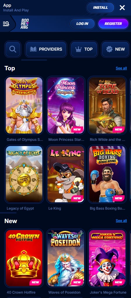 Boomerang Casino auf einem mobilen Gerät